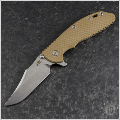 (#RH-XM24-09) Rick Hinderer XM-24 4" Bowie Stonewash Bronze - Front