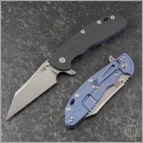 (#RH-XM24-SKW-001) Rick Hinderer XM-24 4" Skinny Wharncliffe Stonewash - Black G10 - Front