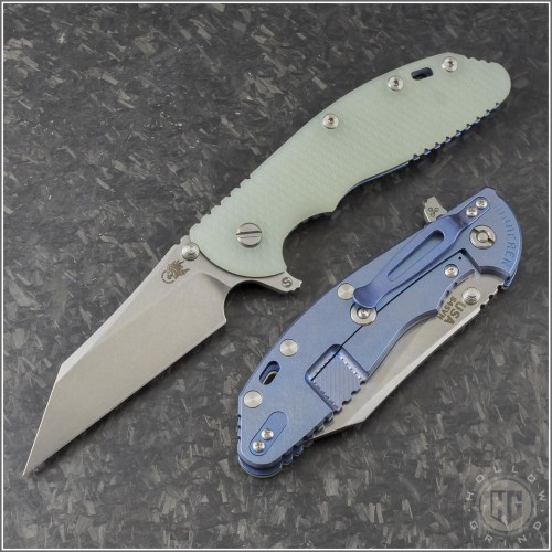 (#RH-XM24-SKW-004) Rick Hinderer XM-24 4" Skinny Wharncliffe Stonewash - Transulucent Green G10 - Front