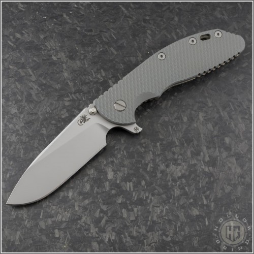 (#RH-XM24H-009) Rick Hinderer XM-24 4" Slicer Hollow Bead Blasted Grey G10 Bead Blasted Ti Hardware - Front