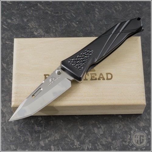 (#RK-CHI-ZDP-01) Rockstead CHI ZDP VG10 Tanto Mirror Polish Black Aluminum Handles Stingray Inlay - Front