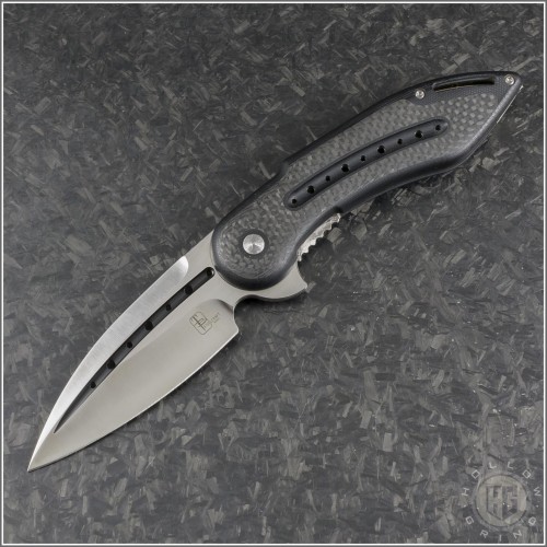 (#SC-WKGCF1F) Steelcraft Glimpse Black G10 Handle w/ CF, Fluted Satin Blade - Front