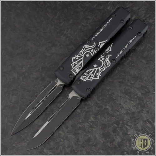 (#UT-DMH) Microtech Ultratech Dead Mans Hand D/E & S/E Black Plain - Front