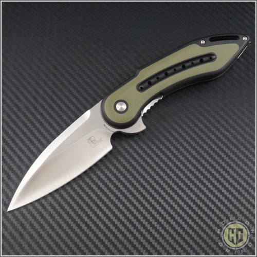 (#WKG13N) Steelcraft Glimpse Black G10 Handle w/ Green G10 Inlay, Non-Fluted Satin Blade - Front