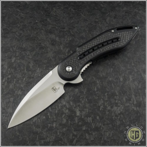 (#WKGCF1N) Steelcraft Glimpse Black G10 Handle w/ CF, Non-Fluted Satin Blade - Front