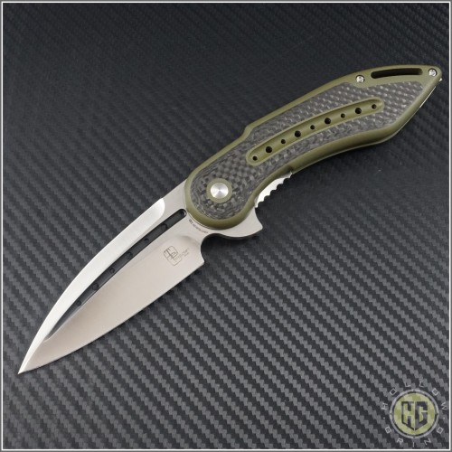 (#WKGCF3F) Steelcraft Glimpse Green G10 Handle w/ CF, Fluted Satin Blade - Front