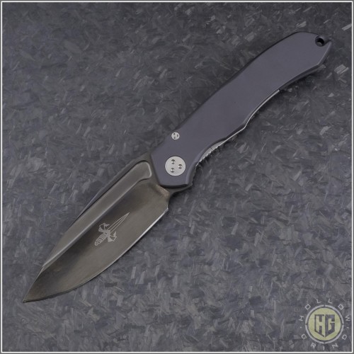 (#anax-c-al-dlcsw) Microtech Custom Anax Stonewashed DLC w/ Aluminum Handle - Front