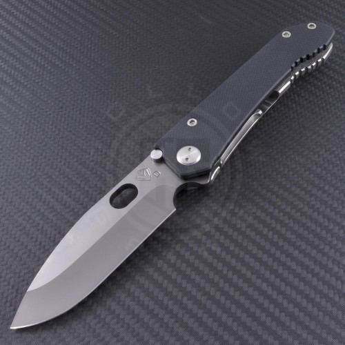 (#MKT-187DP-001) Medford Knife & Tool 187DP Drop Point - Black G10 - Gray PVD Blade - Front