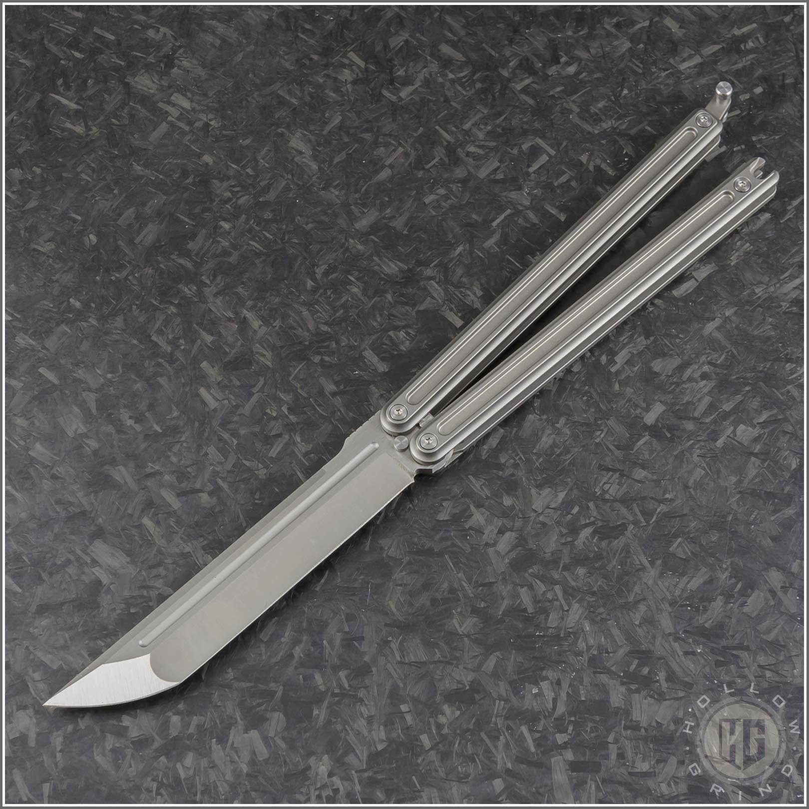 D Rocket Design Parabellum T/E Butterfly Knife (3.8in Satin Plain M390)  DRD-Para-001 | Hollow Grind