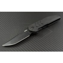 Brous Blades Carbon Fiber Strife T/E Flipper Knife (3.75in Black Plain D2) JB-STRIFE-BK - Front