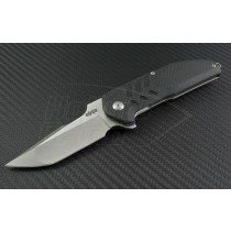 Brous Blades Carbon Fiber Strife T/E Flipper Knife (3.75in Satin Plain D2) JB-STRIFE-SAT - Front