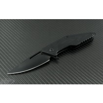 Brous Blades Mini Division Flipper S/E Knife (3.5in Black Plain D2) JB-MDIV-BK - Front