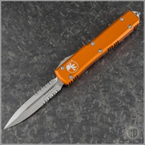 (#122-11OR) Microtech Orange Ultratech D/E Stonewash Partially Serrated - Front