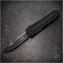 (#1278-2T) Microtech Scarab II Gen III S/E Black Part Serrated - Front
