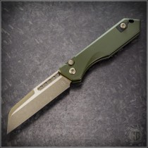 (#HTK-H113-7A-GRN) Heretic Knives OD Green Jinn Auto Bronzed Wharncliffe - Front