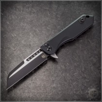 (#HTK-H213-10A-T) Heretic Knives Jinn Button Lock Flipper Black Tactical Wharncliffe - Front