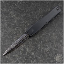 (#HTK-NYX-C-02) Heretic Knives NYX Hefted Aluminum D/E Blued Damascus - Front