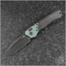 (#HTK-Wraith-Emrld) Heretic Knives Manual Wraith Carbon Fiber Handle with Chemtina Brass Bolster - Front