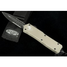(#109-2TA) Microtech Scarab D/E Tan Handle Black Serrated