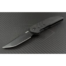 Brous Blades Carbon Fiber Strife T/E Flipper Knife (3.75in Black Plain D2) JB-STRIFE-BK - Front