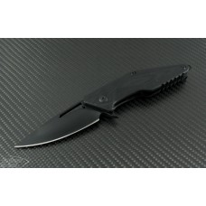Brous Blades Mini Division Flipper S/E Knife (3.5in Black Plain D2) JB-MDIV-BK - Front
