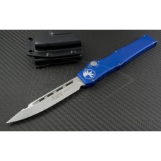 Microtech Knives Blue Halo V S/E Automatic OTF S/A Knife (4.6in Stonewashed Plain N690) 151-10BL