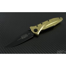 Microtech Knives Brass Socom Delta S/E Folder Knife (4in Black Plain ATS-34) 159-1BRT