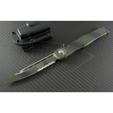 Microtech Knives Green Camo Halo V S/E Automatic OTF S/A Knife (4.6in Color Coated Part Serr N690) 151-2GC
