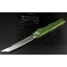 Microtech Knives OD Green Halo V T/E Automatic OTF S/A Knife (4.6in Stonewashed Part Serr N690) 150-11OD