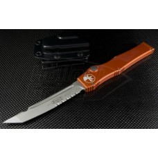 Microtech Knives Orange Halo V T/E Automatic OTF S/A Knife (4.6in Bead Blasted Part Serr N690) 150-8OR