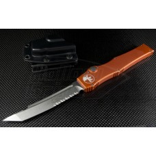 Microtech Knives Orange Halo V T/E Automatic OTF S/A Knife (4.6in Stonewashed Part Serr N690) 150-11OR
