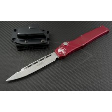 Microtech Knives Red Halo V S/E Automatic OTF S/A Knife (4.6in Stonewashed Plain N690) 151-10RD