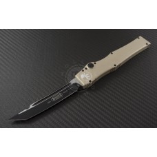 Microtech Knives Tan Halo V T/E Automatic OTF S/A Knife (4.6in Black Plain N690) 150-1TAT