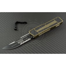 Microtech Knives Tan Navy Scarab S/E Automatic OTF D/A Knife (3.44in Black Part Serr ELMAX) 182-2TA