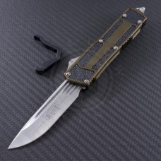 Microtech Knives Tan Navy Scarab S/E Automatic OTF D/A Knife (3.44in Satin Plain ELMAX) 182-4TA