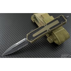 Microtech Knives Tan Scarab D/E Automatic OTF D/A Knife (3.44in Black Part Serr S30-V) VNT-0097
