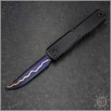 Microtech Knives Limited Hefted Black Ultratech ZBP S/E Automatic OTF D/A Knife (3.25in Blued Damascus Plain Baker Forge Coppermai) 1121-16MS3