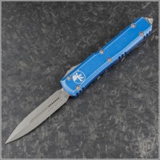 (#122-10DBL) Microtech Distressed Blue Ultratech D/E Apocalyptic - Front