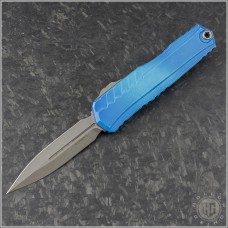 (#1242-10MBL) Microtech Marbled Blue Cypher II D/E Plain Apocalyptic - Front