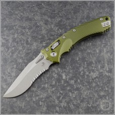 (#137RL-11APFLOD) Microtech Knives OD Green Amphibian Ram-Lok Fluted Aluminum Handle Apocalyptic Serrated - Front