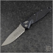 (#160A-11AP) Microtech Socom Elite-A Stonewash Apocalyptic Part Serrated - Front