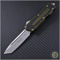 Microtech Knives OD Green Scarab T/E Automatic OTF D/A Knife (3.44in Stonewashed Plain ELMAX) 179-10OD