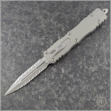 (#227-D12APNC) Microtech Knives Natural Clear Dirac Delta D/E Stonewash Full Serrated - Front