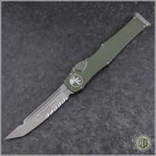 Microtech Knives OD Green Halo VI T/E Automatic OTF S/A Knife (4.6in Satin Part Serr M390) 250-5ODNS