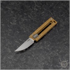 (#DRD-KTO-02) D Rocket Design KatanoO Manual OTF Brown G-10 Handle - Front