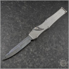 Microtech Knives Custom Stainless Steel Halo V S/E Automatic OTF S/A Knife (4.6in Blued Damascus Plain ) HG-0130