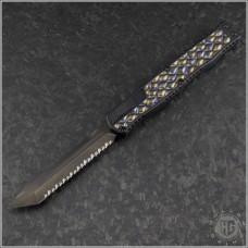 (#HTK-H019-6C-FTI) Heretic Knives Cleric II DLC Fully Serrated T/E Flamed Ti Inlay - Front