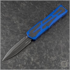 Heretic Knives Blue Colossus D/E Automatic OTF D/A Knife (3.5in DLC Plain CPM-Magnacut) HTK-H041-6A-BLU