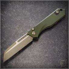 Heretic Knives OD Green Jinn Auto Wharncliffe Automatic Folder S/A Knife (3in Bronzed Plain Magnacut) HTK-H113-7A-GRN