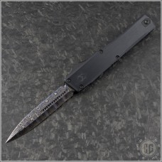 (#HTK-NYX-C-02) Heretic Knives NYX Hefted Aluminum D/E Blued Damascus - Front